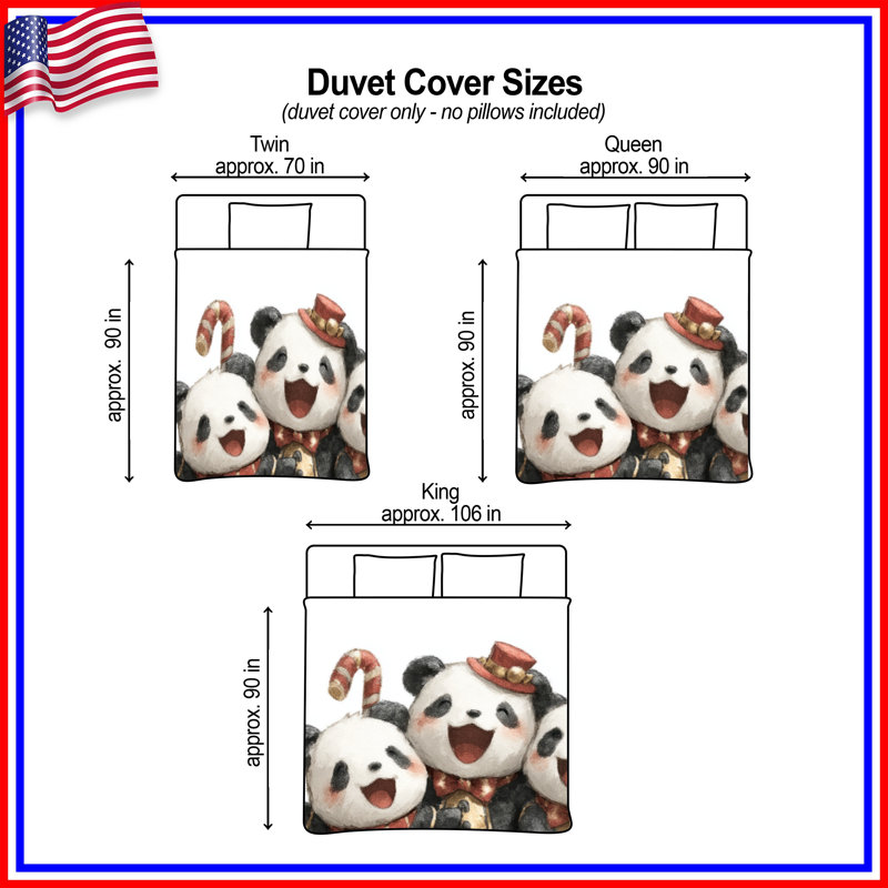 Adorables housses de couette Panda Trio, Grand lit