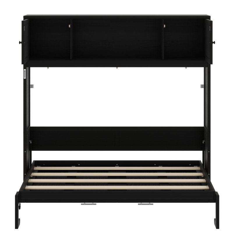 Lit escamotable avec armoires de rangement, Noir