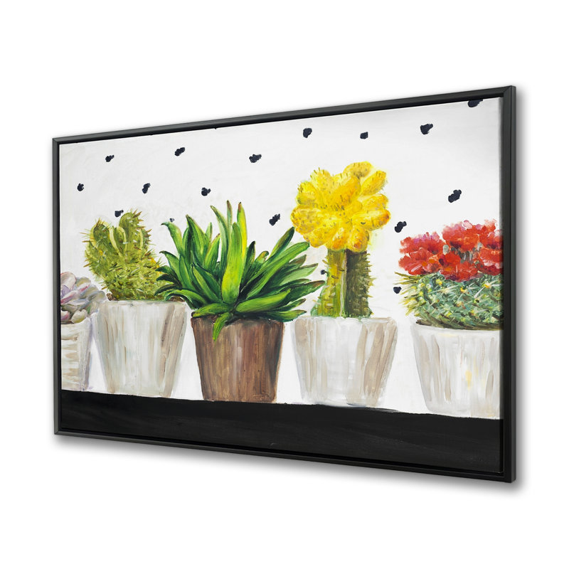 Petits cactus et plantes grasses | Art romantique sur toile encadrée, H 37,25 po x l 49,25 po