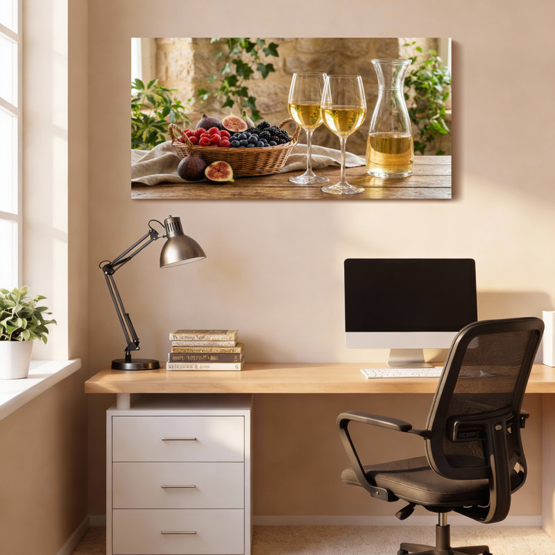 «Fruit and Wine Still Life», reproduction d'art sur toile tendue sur toile, ensemble de 1, H 20 po x l 40 po