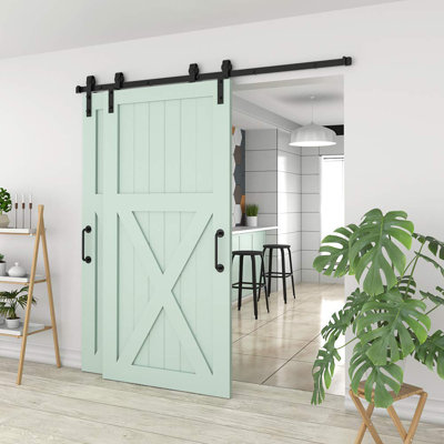 Black Steel Double Door Barn Door Hardware Kit Standard Double