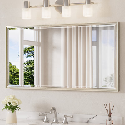 Rectangle Beveled Bathroom Vanity Mirror with Aluminum Frame Accent Mirror Tempered Glass Decorative Mirror