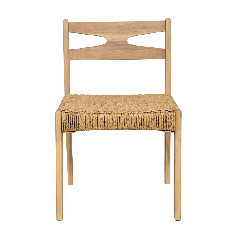 Chaises de patio en bois massif de style Mid-Century avec siège en osier tissé à la main Ziven, Teck clair