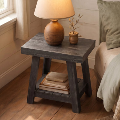 23.6" W Narrow Nightstand, Farmhouse Bedside Table with Open Storage Shelves and Sturdy Legs for Bedroom and Living Room