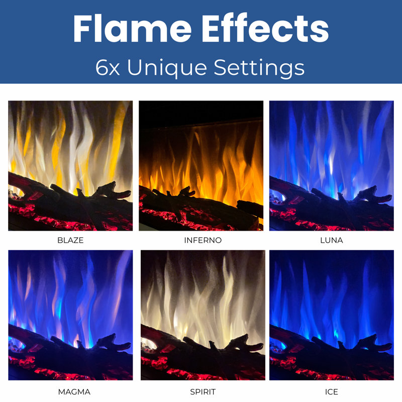  Pre-Built Media Wall Package 2 | Includes 44 Inch Series 3-Sided Electric Fireplace | TV Feature Wall with LED Flame Effect | Made in the UK