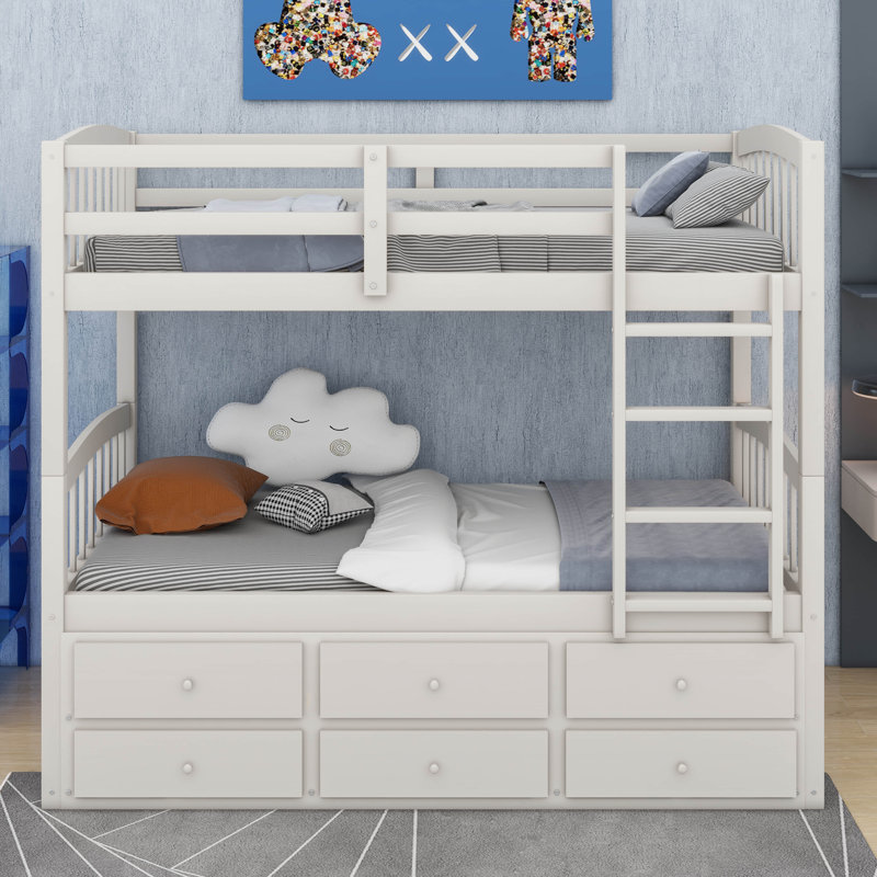 Jionnie Kids Twin Over Twin Bunk Bed with Trundle, White