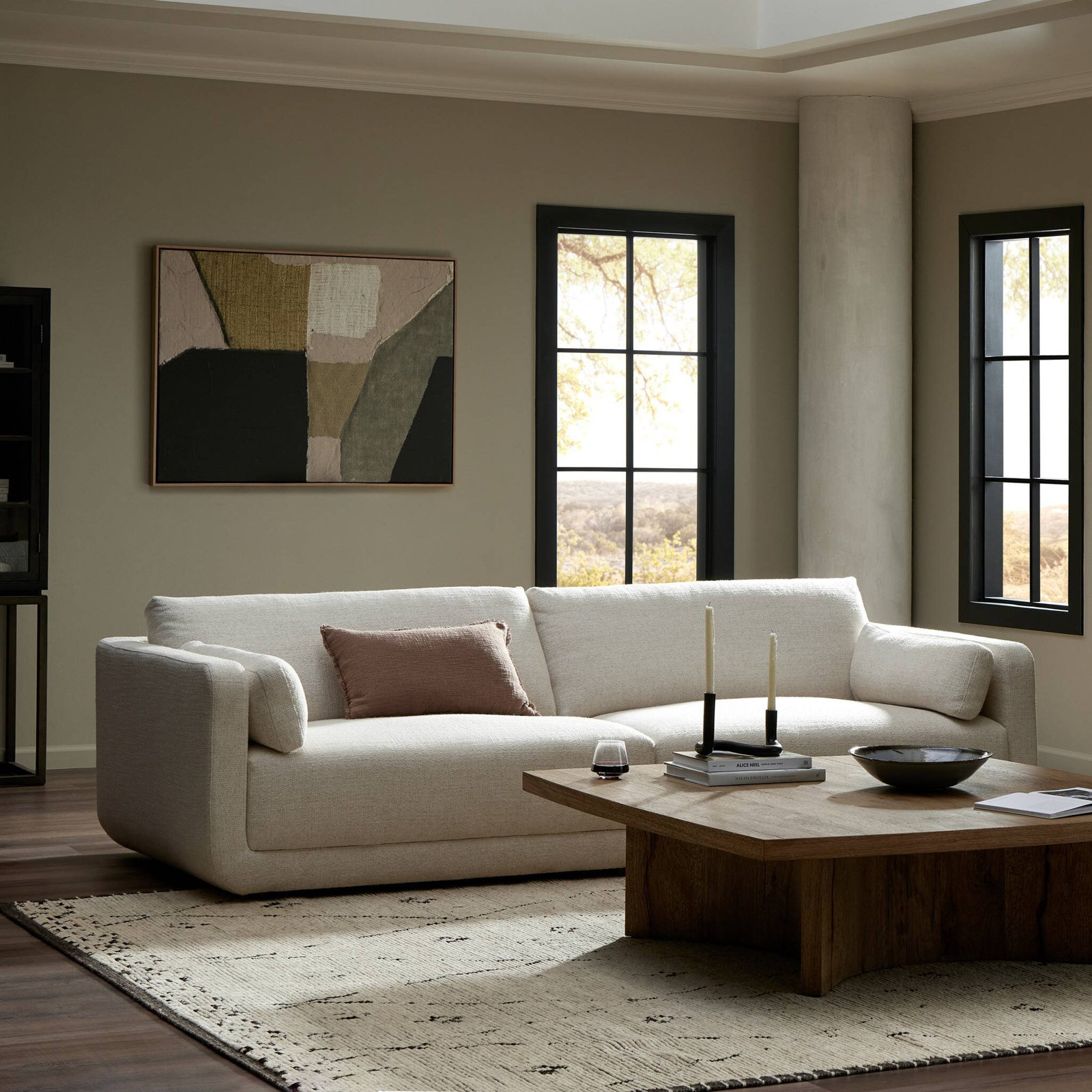 Naples 105'' Upholstered Sofa, Cream Polyester Blend