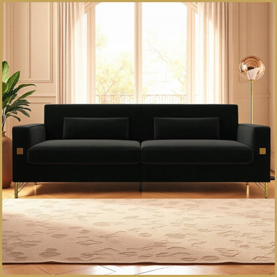 Modern Luxury Faux Sherpa 3-Seat Sofa with Gold Accents – Plush Cushions for Living Room &amp; Office Decor