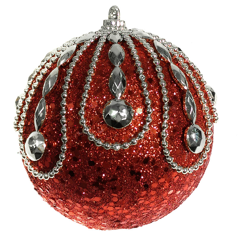 Ornement boule en mousse, Rouge / argenté