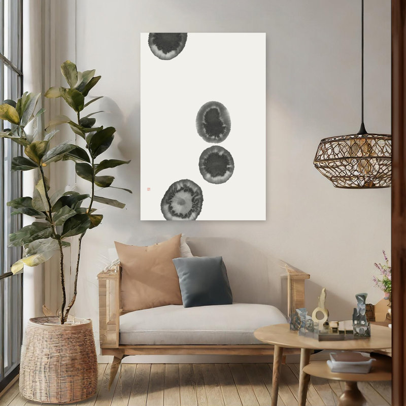 Encre organique, cercles délavés abstraits, nature pacifique contemporaine, art mural océan, 48" H x 32" W
