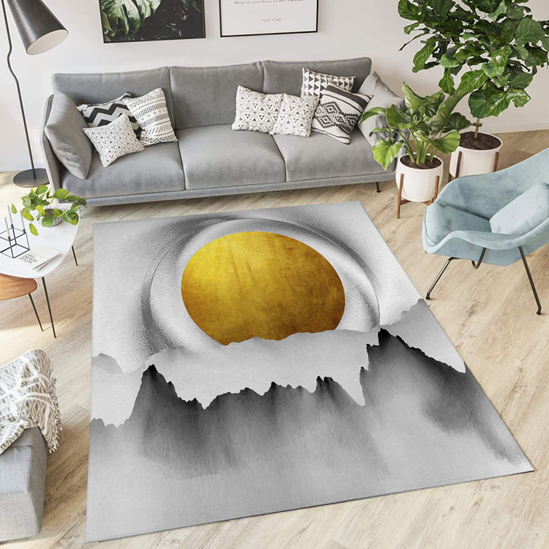 Tapis intérieur / extérieur rectangulaire en polyester tissé à la machine gris / or, Rectangle 2 pi x 3 pi