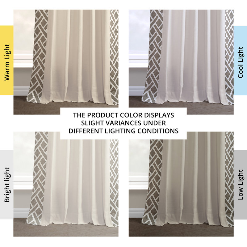 Caorran Semi Sheer Curtains for Bedroom - Solid Cotton Bordered Window Curtains Single Panel Drape, 50" W x 108" L