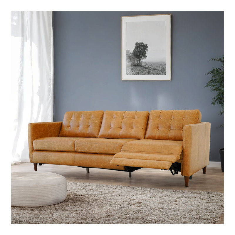 Christopher Tan Leather Electric Inclining Sofa Left Facing