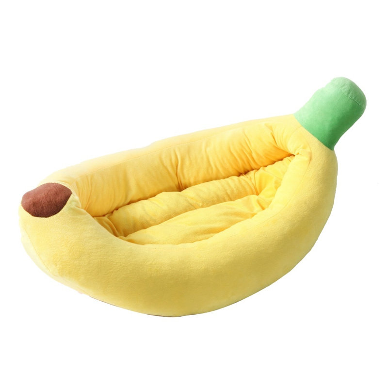 Mignon lit pour animal de compagnie en forme de banane, nid douillet et moelleux pour chat, lit confortable toutes saisons pour petits chiots de taille moyenne