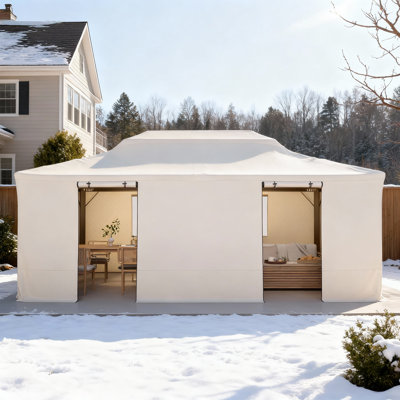 Gazebo de terrasse en aluminium de 6 m de large x 3,6 m de profondeur avec housse d'hiver toutes saisons – Gazebo rigide en métal avec moustiquaire et toile imperméable Oxford 300D, porte enroulable à fermeture éclair, fenêtres en filet, transformable en espace de rangement étanche