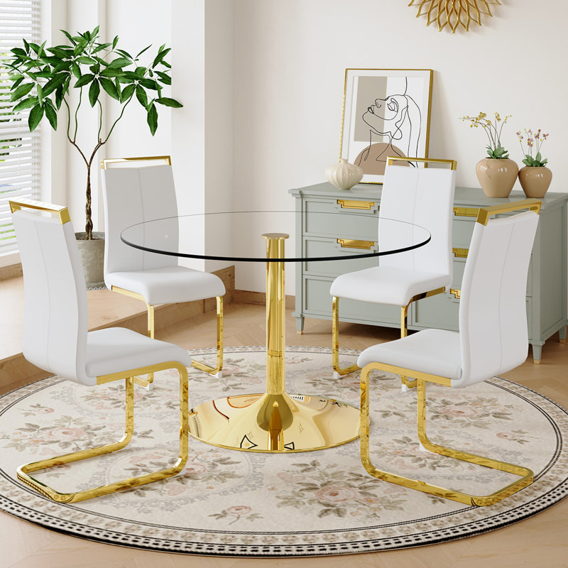5 - Piece Pedestal Dining Set, 29.5"H x 47"L x 47"W, White