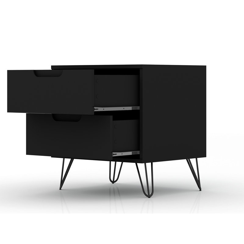 Rockefeller 20" Nightstand In Black (2-Drawer), Black