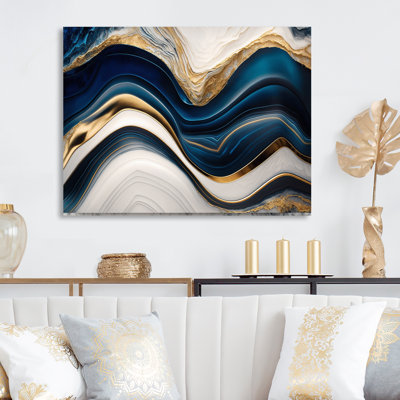 «Abstract Geode Waves Blue III», reproduction non encadrée sur métal