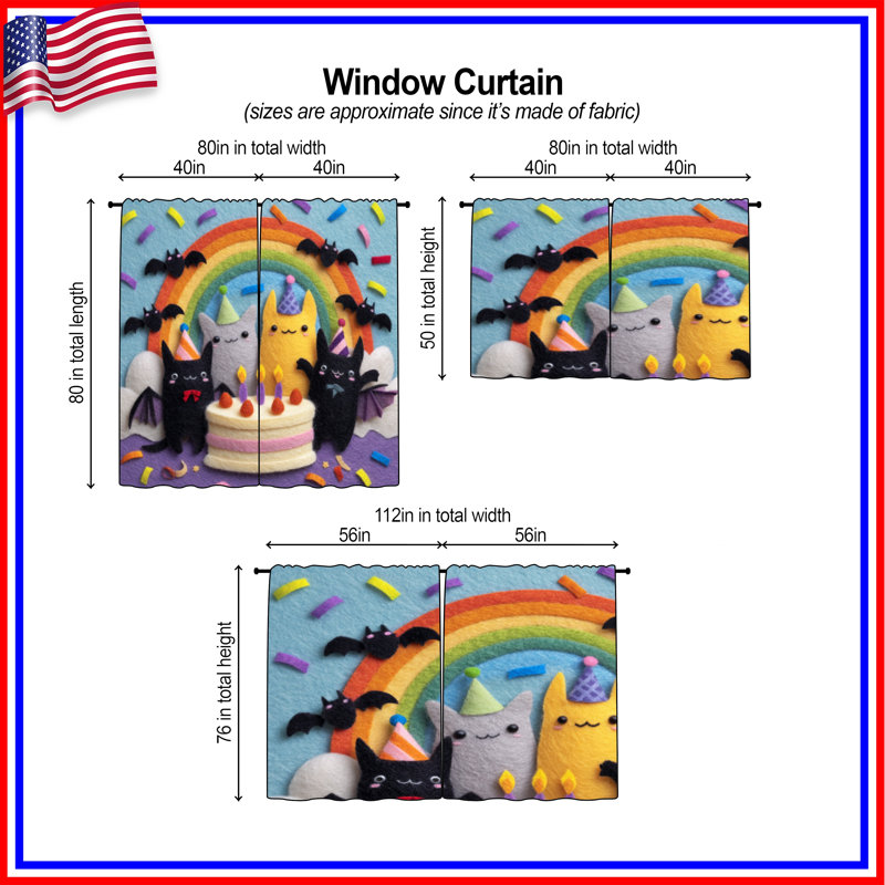 Rideaux de fenêtre Felt Cats Rainbow Cake, 20 po x 60 po - 2 panneaux, Obscurcissement de chambre