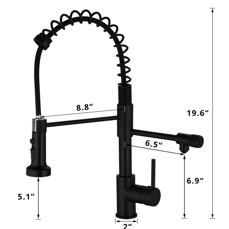 Pull Down Water Filter Kitchen Faucet In Matte Black - Drinking Purifier, Double Pipe Outlet, Easy To Install & Care For Black, Simple Installation