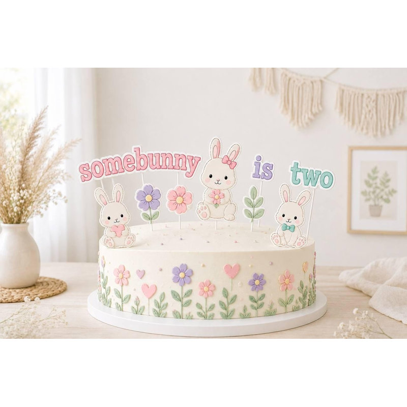 Ensemble de décoration pour gâteau d'anniversaire Somebunny, décoration lapin pastel personnalisée pour l'âge (Âge : 1 an), 1