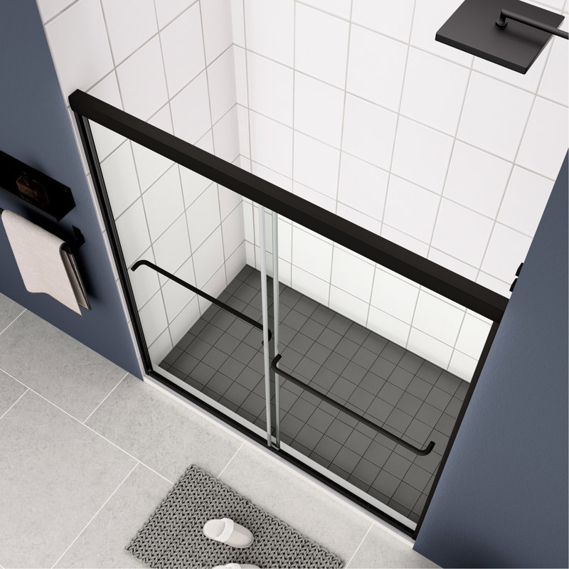 Bypass Shower Door Sliding, 56 - 60"X70". Tempered Glass With Matted Black Finish. Top Track, #304 Stainless Steel Handle. Smooth Sliding System, Leakage. Nano Clean Treatment, Explode Film. 36000