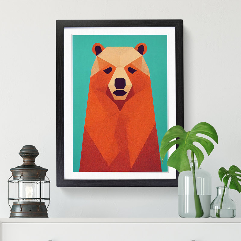 Bear Mid Century - Single Picture Frame Print, 64cm H x 46cm W, Oak