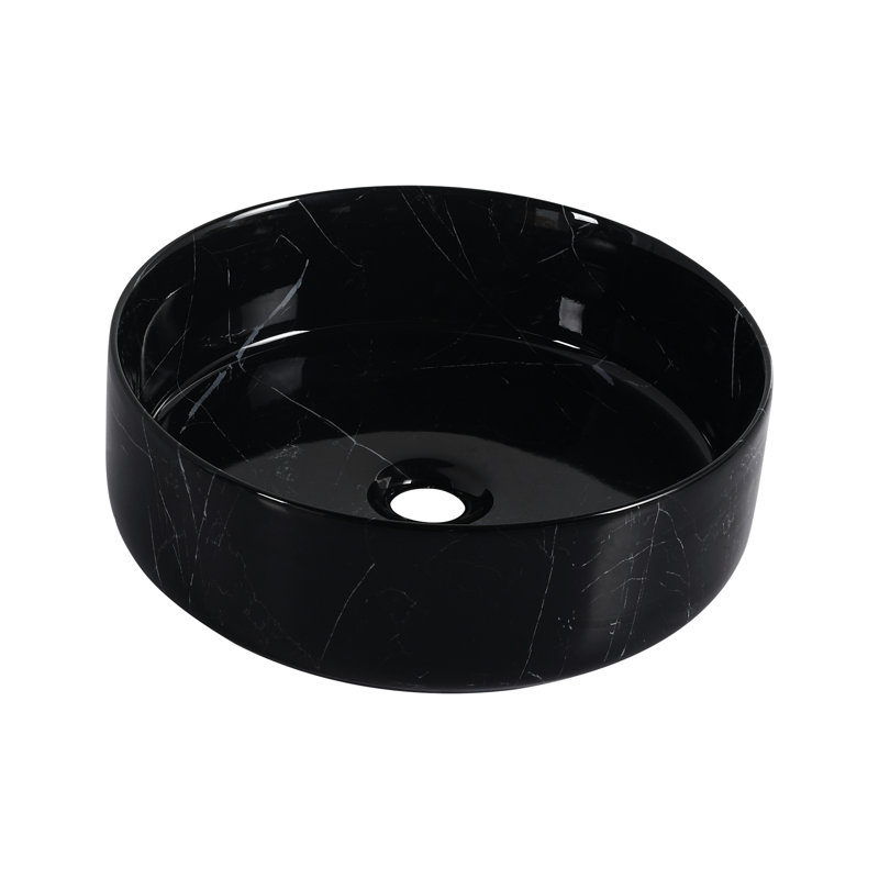 Lavabo de comptoir en céramique pour salle de bain au design noir et blanc, émail, faible absorption d'eau, 16,16 dimensions, 19,1 lb, blanc, surface lisse, facile à entretenir, trou de drain de 45 mm,