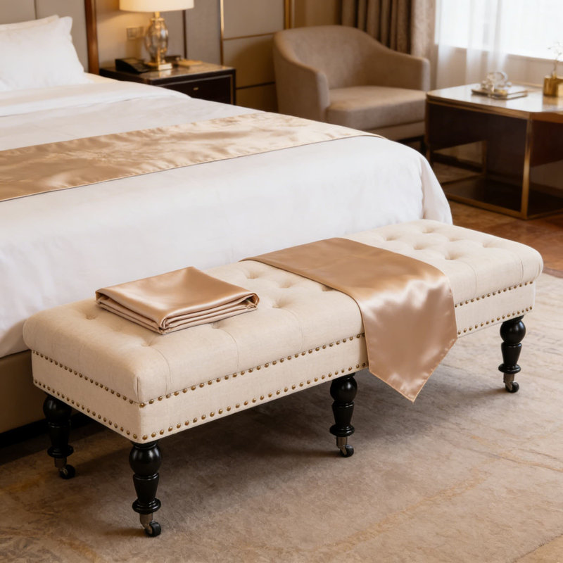 Banc rembourré avec garniture cloutée, banc de repose-pieds avec rangement de 62 pouces au fini espresso foncé