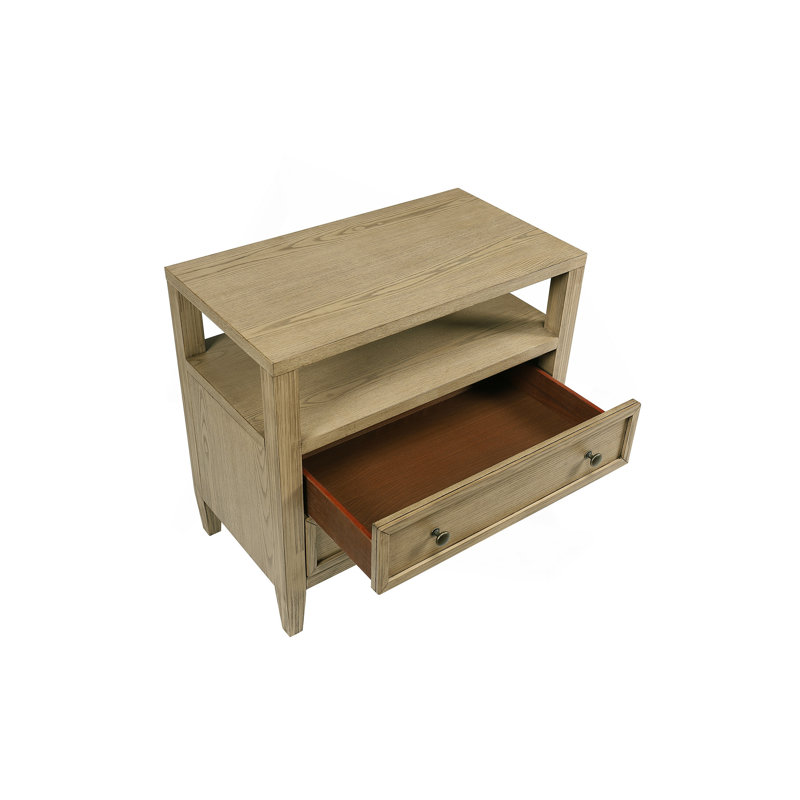 Table de chevet 1 tiroir rustique 1 pièce avec tablette ouverte en bois brun clair / beige naturel