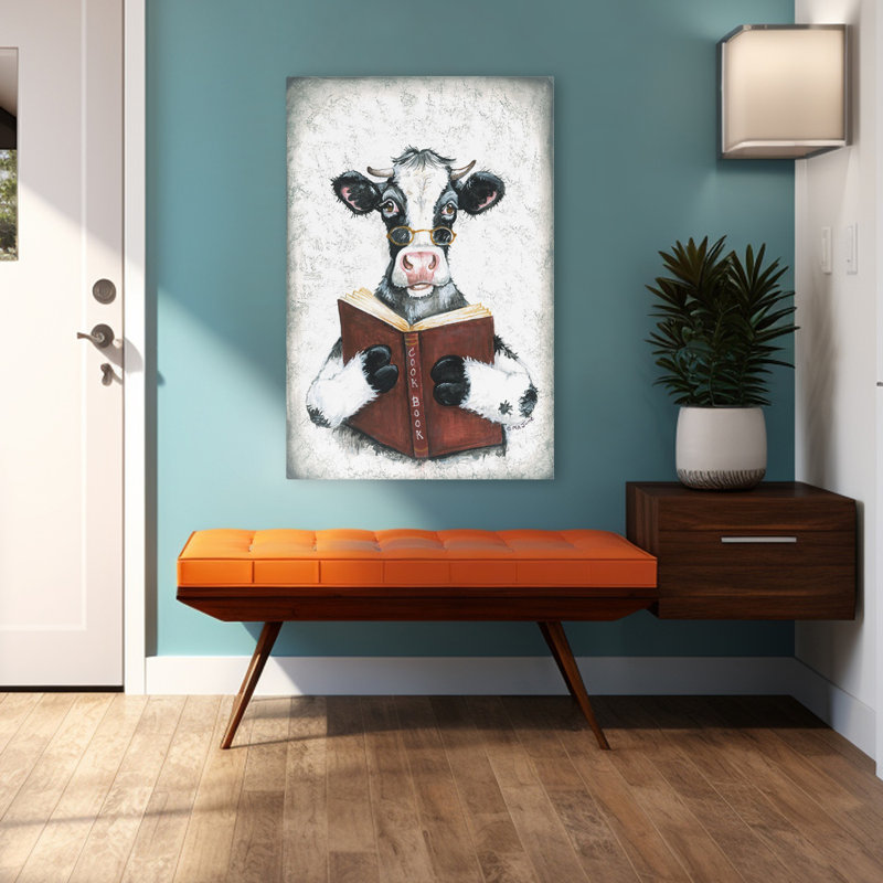 Udderly Tasty Recipes - Art contemporain de lecture d'animaux de vache, H 48 po x l 32 po