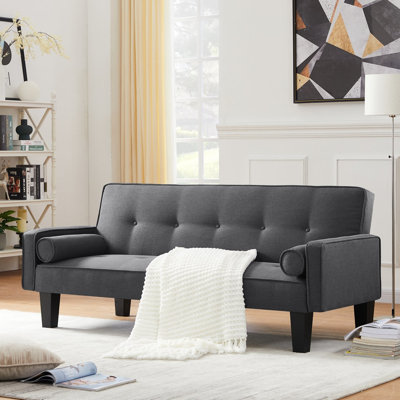 Lit gigogne gigogne en tissu avec accoudoirs carrés, en velours gris foncé