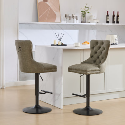 Aged And Retro PU Swivel Barstools With Adjustable Seat Height, Modern And Comfortable For Home Pub And Kitchen Island