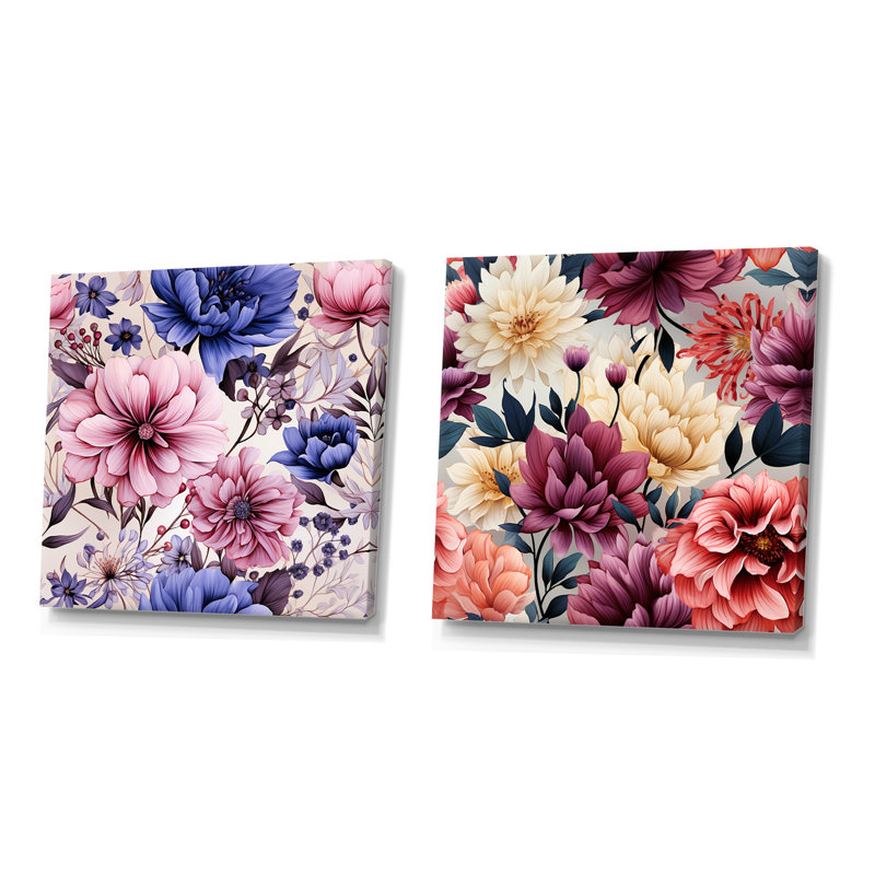 Yarmouth - ensemble de 2 impressions sur toile florales, Toile tendue, H 16 po x l 33 po x P 1 po