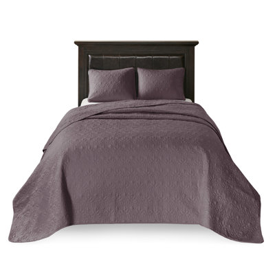 Reversible Bedspread Purple - With Charming Pattern Oversized For Elegant Mattress Drape Pre-washed Cotton Filling Peaceful Rest Includes And 2 Shams Machine Washable Bewitching Optimal Draping