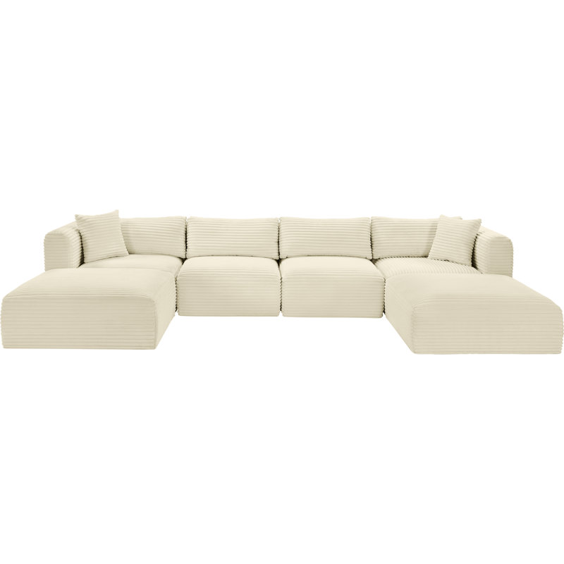 Canapé modulaire Carmean, Velours côtelé texturé crème, 2 repose-pieds sans accoudoirs, 2 en coin, 2 repos