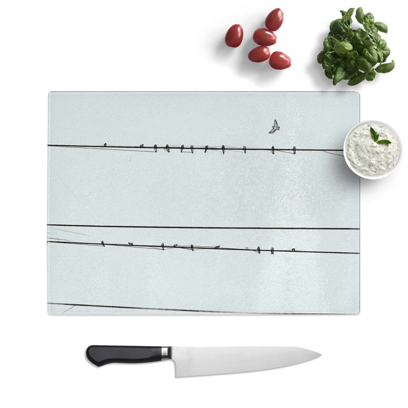 Tempered Glass Birds on a Wire Chopping Board, 39 cm W x 28.5 cm L