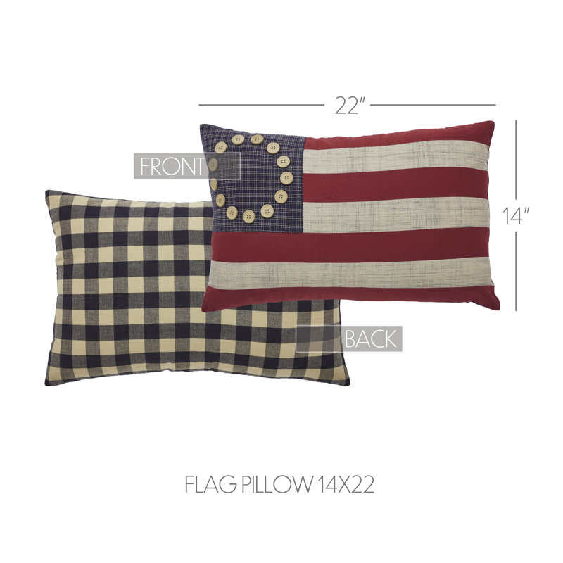 Patriotic Red Cotton American Flag Throw Pillow 14x22