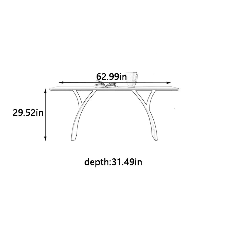 Minimalist retro rectangular dining table, 29.52"H x 62.99"L x 31.49"W