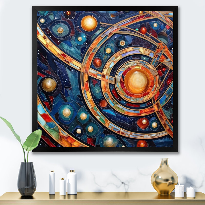 Impression sur toile «Orange Galactic Universe I», Cadre photo noir, H 36 po x l 36 po x P 1,5 po