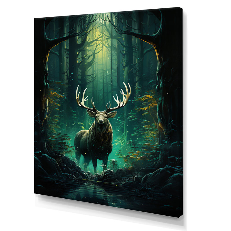 «Lagrant Teal Green Moose Enchanted Forest II», reproduction sur toile, H 20 po x l 12 po x P 1 po, Toile tendue