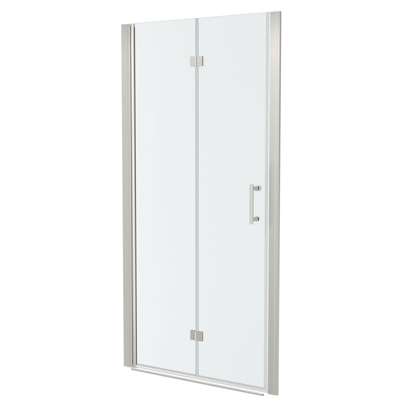 Brushed Nickel 36"W X 72"H Tempered Glass Foldable Shower Door - Water-Repellent, Space Optimizing, Adjustable Trait Fold With Saving, Feature
