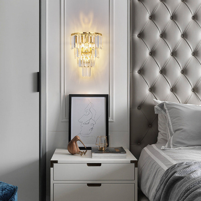 3-Lights Modern Golden Crystal Wall Lamp, H12.6*W9.05*D5.39 Inches, Suitable for Living Room, Dining Room, Bedroom and Bathroom