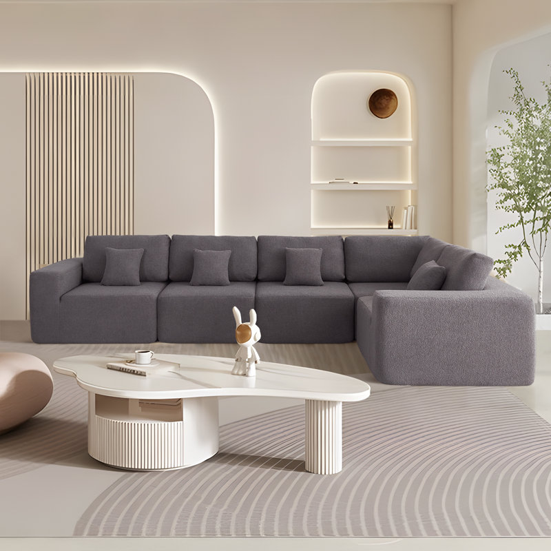 108.3'' Boneless 5-Seater Modular Sherpa Sofa – 1000lbs Weight Capacity, Freely Reconfigurable, Free Assembly, Space-Smart for Family Gatherings