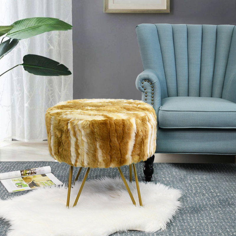 45.7cm Wide Rectangle Abstract Footstool Ottoman, Amber Gold