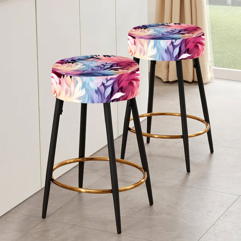 Ensemble de 2 tabourets de bar abstraits rose et bleu