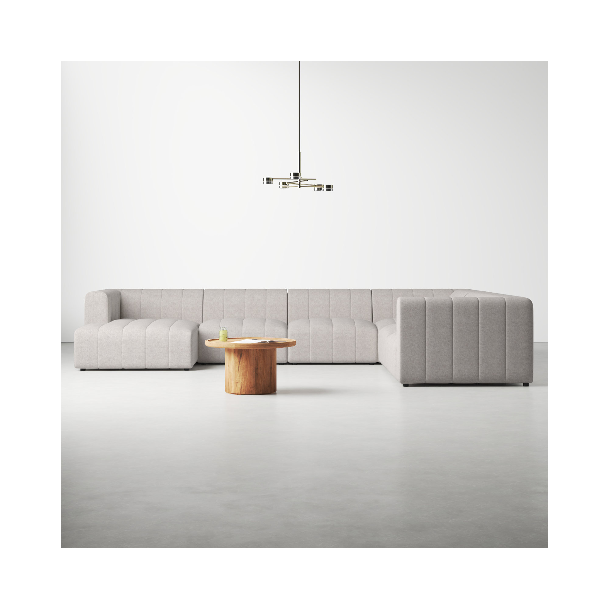 Bowry 6 - Piece Chaise Sectional, Reversible, Neutral Sandstone Polyester, 28" H x 157" W x 129" D