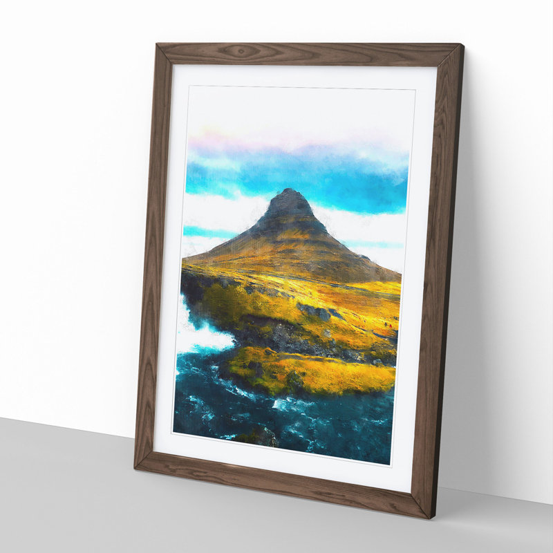 Kirkjufell Mountain in Snaefellsnes Iceland - Framed Print, 48cm H x 36cm W x 2cm D, Walnut Framed