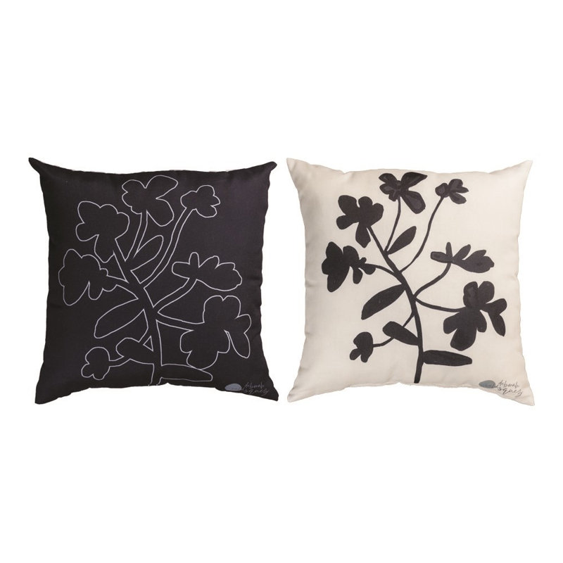Coussin décoratif floral noir et blanc 18 po x 18 po