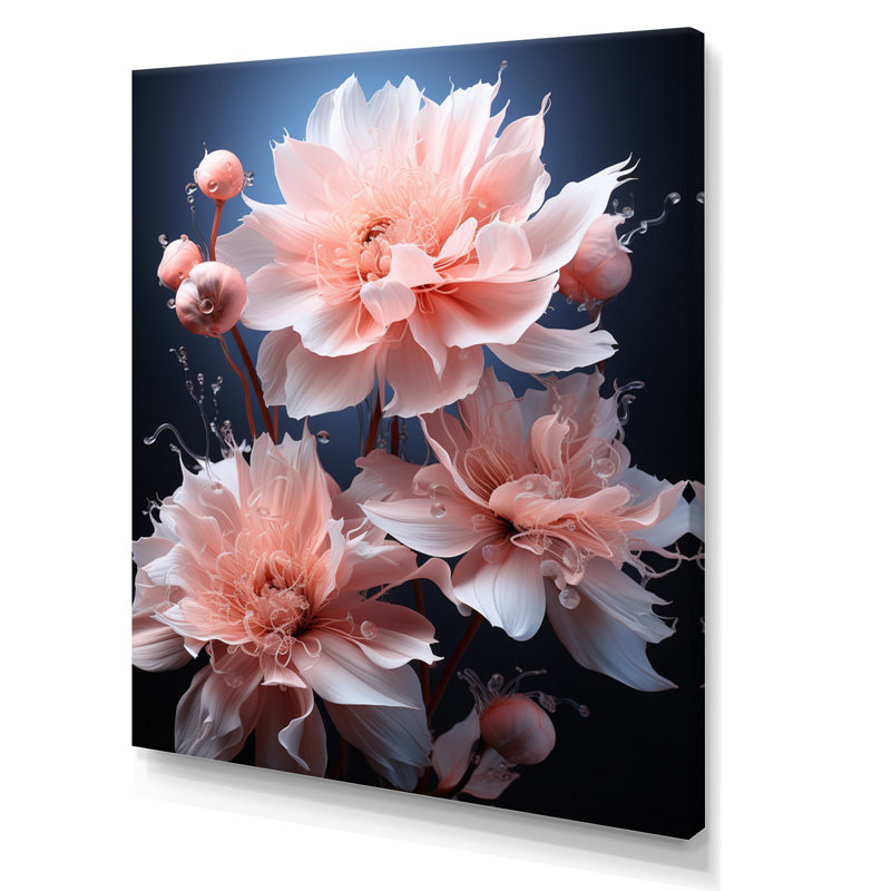 Coralyn rose, fleurs noires, pivoines douces, noir sur toile, H 40 po x l 30 po x P 1,5 po, Toile tendue